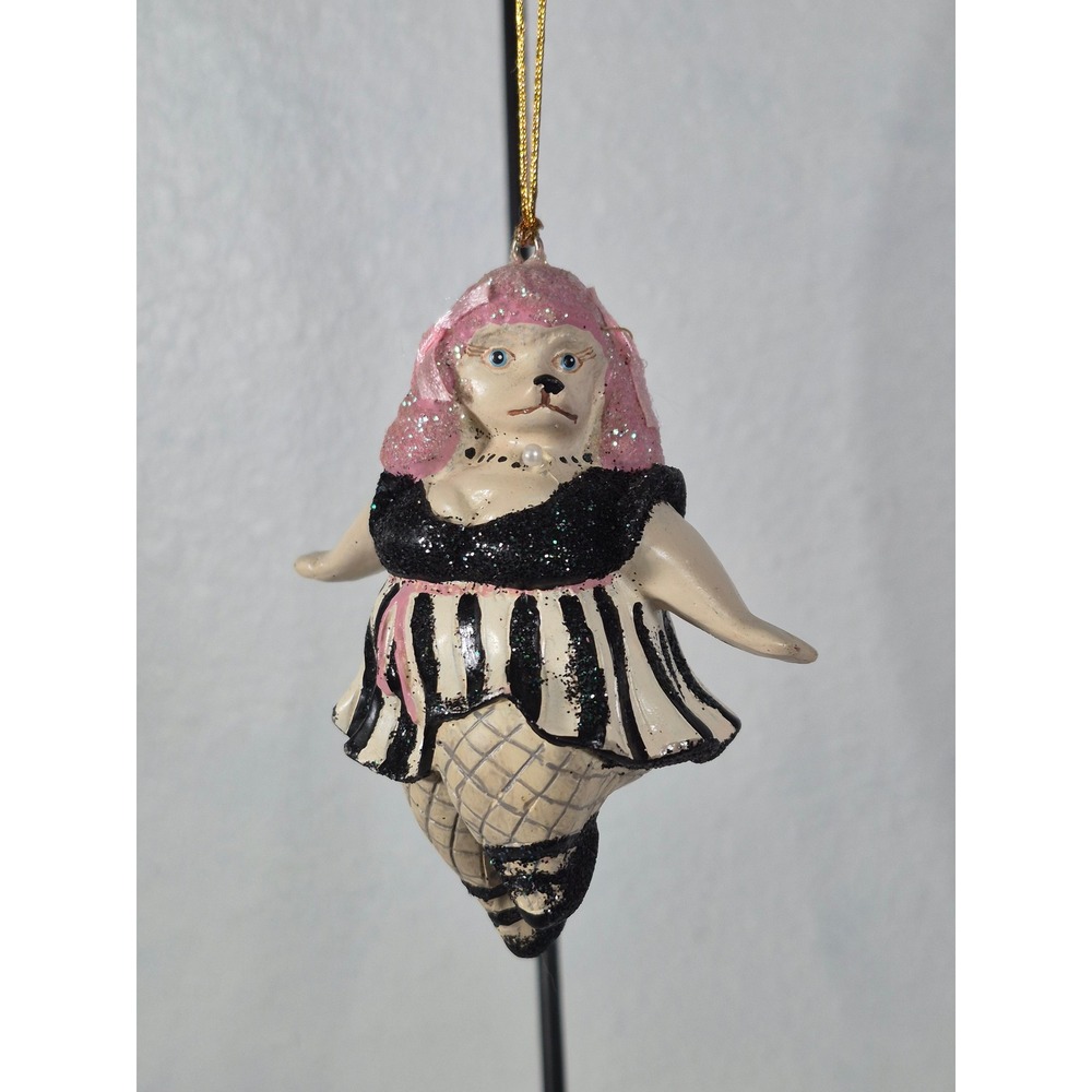 Katherine's Poodle Burlesque Ballerina Dancer Ornament Pink Hair Striped Dress